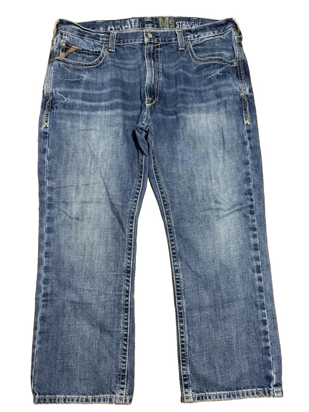 Ariat M5 Slim Straight Jeans Mens 40 x 30 Blue Whiskered Casual Denim Faded